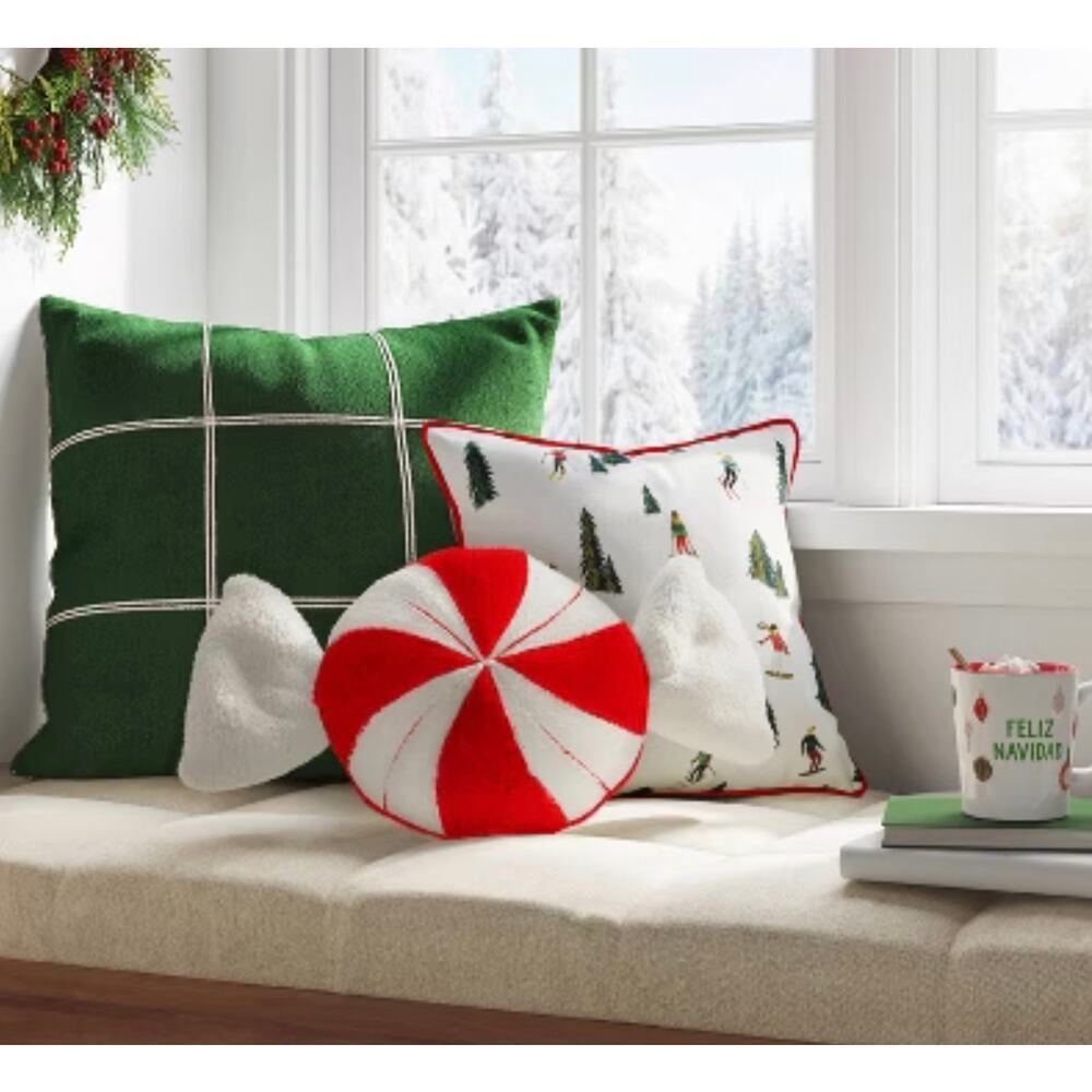 NWT Set of 2 Target Wondershop Christmas Peppermint Candy Plush Throw Pillow - Picture 5 of 7